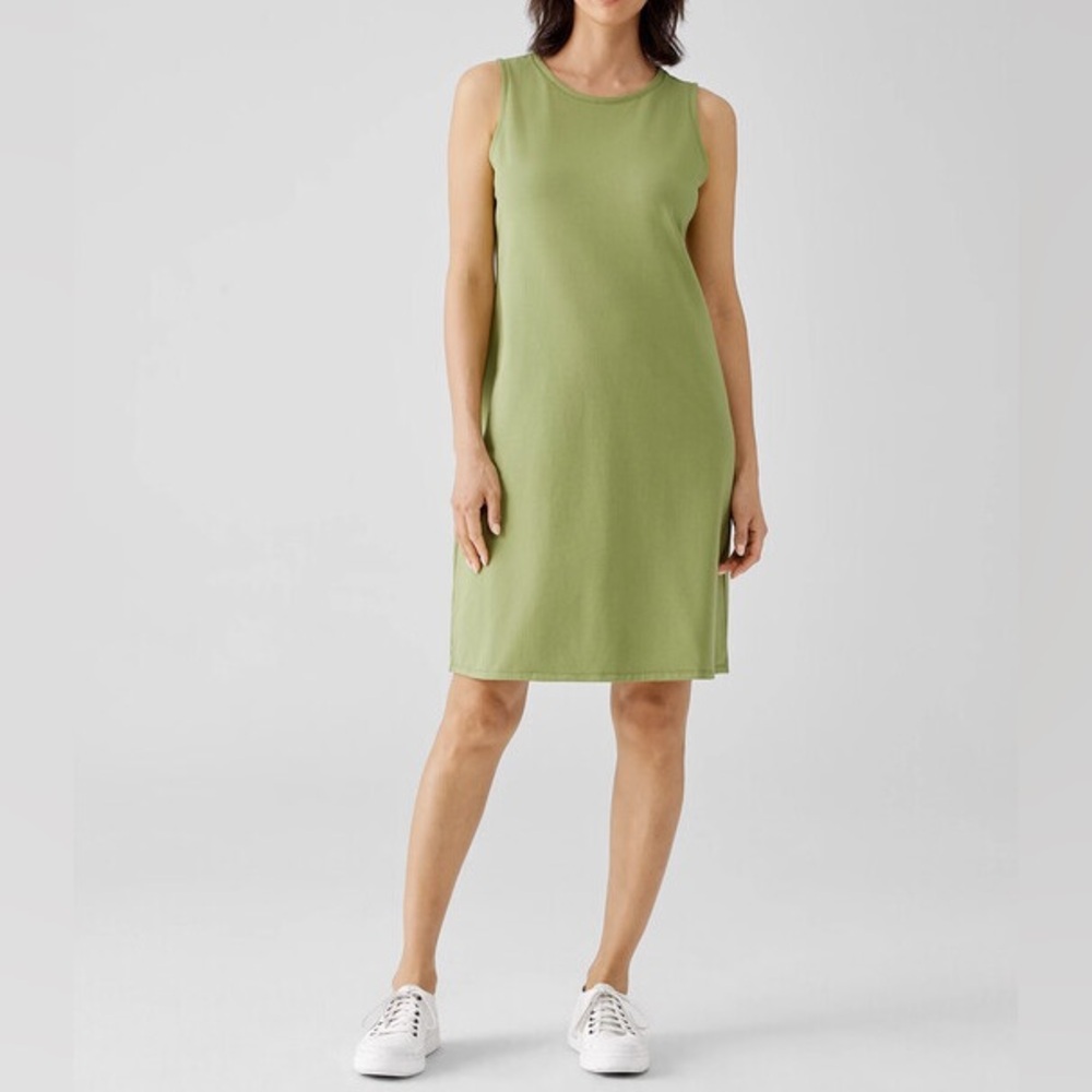 Eileen Fisher Cotton Jersey Tank Dress Olive Green Size XL Sleeveless